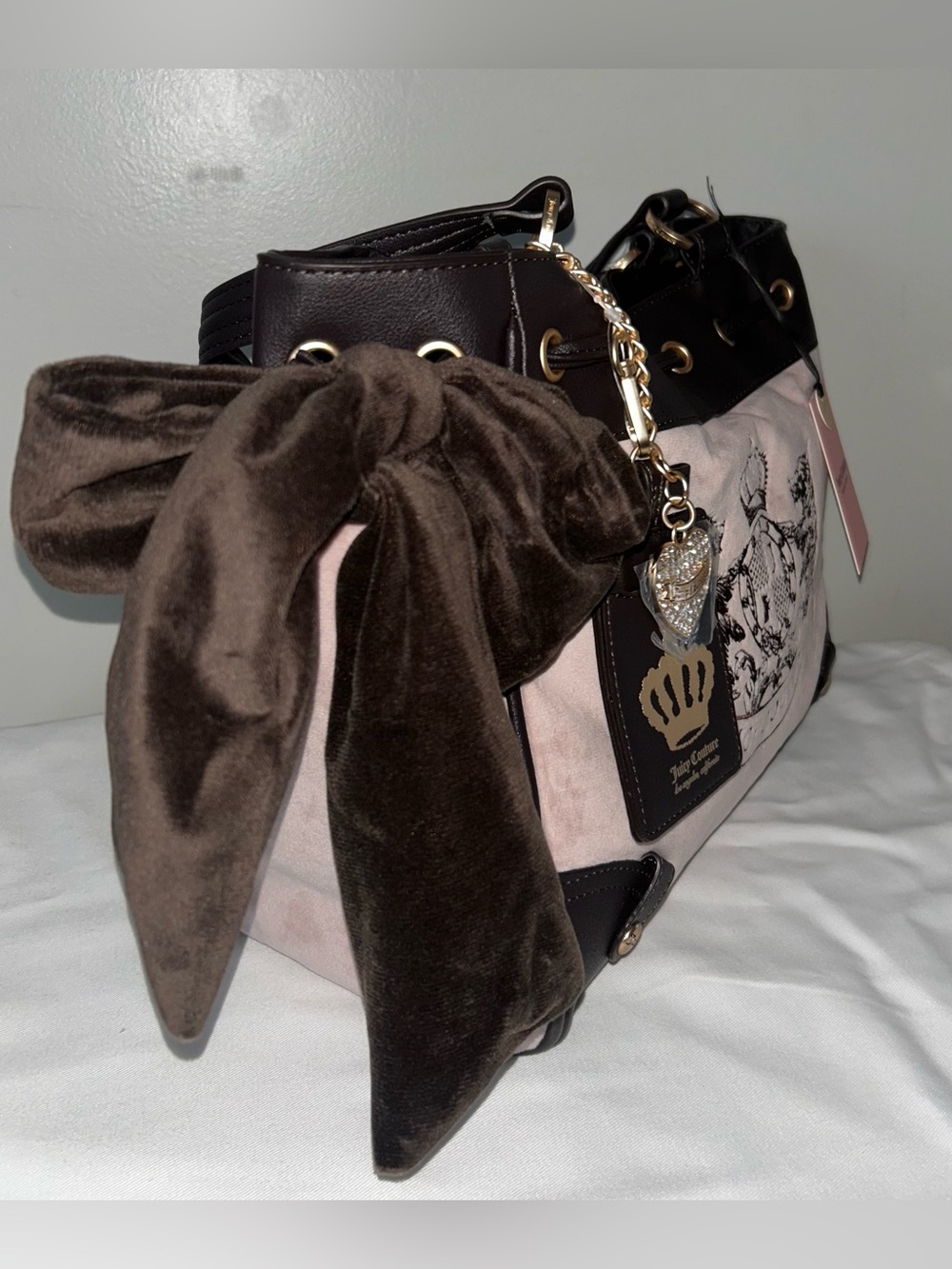 NEW! JUICY COUTURE Daydreamer Classic Scottie Dogs Velour Tote Dusty Blush Pink - Picture 2 of 5